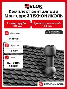 Комплект вентиляции МОНТЕРРЕЙ ТЕХНОНИКОЛЬ 125/160 Серый