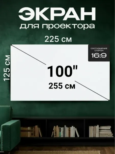 ЭКОСТАНДАРТ Экран для проектора 225х 125 см