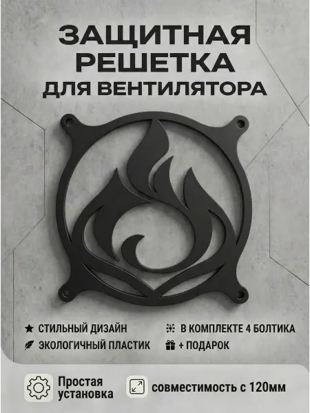 Кастомная решетка вентилятора ПК 120 мм. Пиро. Genshin