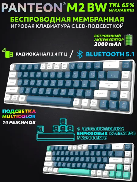 JETACCESS PANTEON M2 BW Blue-White (153) беспроводная клавиатура