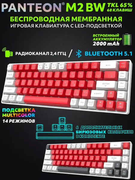 JETACCESS PANTEON M2 BW Red-White (158) беспроводная клавиатура