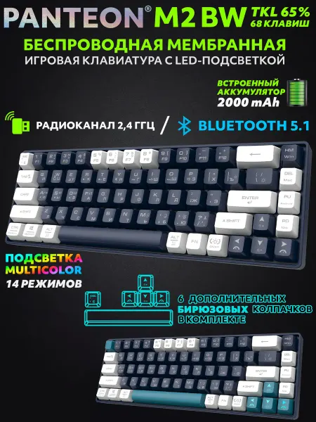JETACCESS PANTEON M2 BW Dark Blue-White (162) беспроводная клавиатура