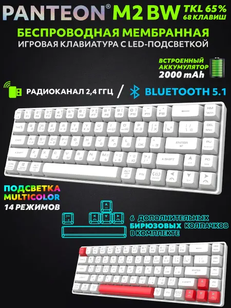 JETACCESS PANTEON M2 BW White (166) Игровая беспроводная клавиатура