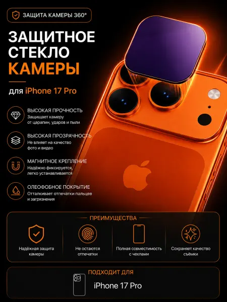 Защитное магнитное стекло для камеры iPhone 17 Pro