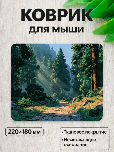 Коврик для мышки игровой, офисный 220x180 мм, аниме лес