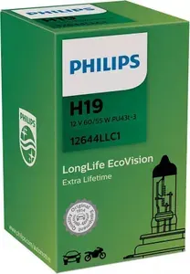 Лампа автомобильная Philips 12644LLC1, H19 12V- 60/55W, PU43t-3, увелич. срок службы LongLife EcoVision