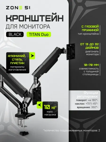 Zone 51 Кронштейн на два монитора TITAN Duo 13-32"