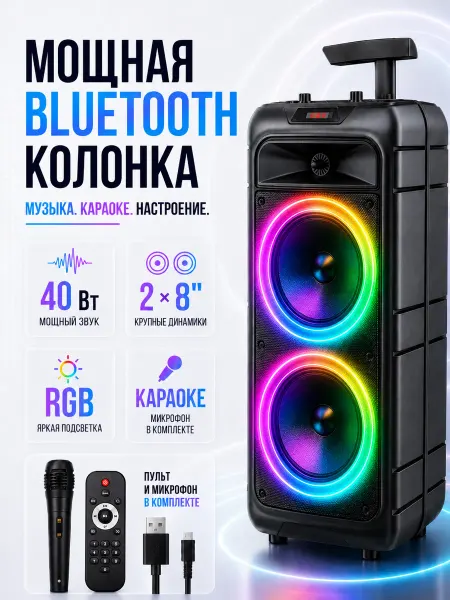 ВМП Портативная музыкальная колонка Bluetooth для вечеринки 8211