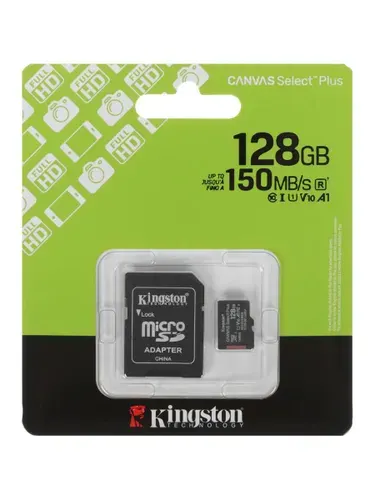 Kingston Canvas Select Plus 128 ГБ Карта памяти microSDXC (SDCS3/128GB), с адаптером