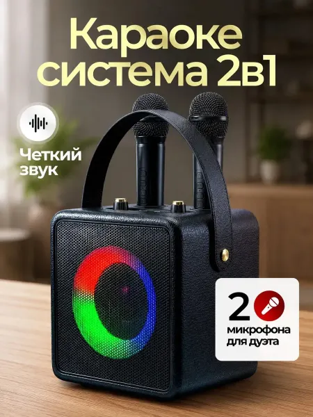 ARXEWA Караоке система колонка с двумя микрофонами беспроводная