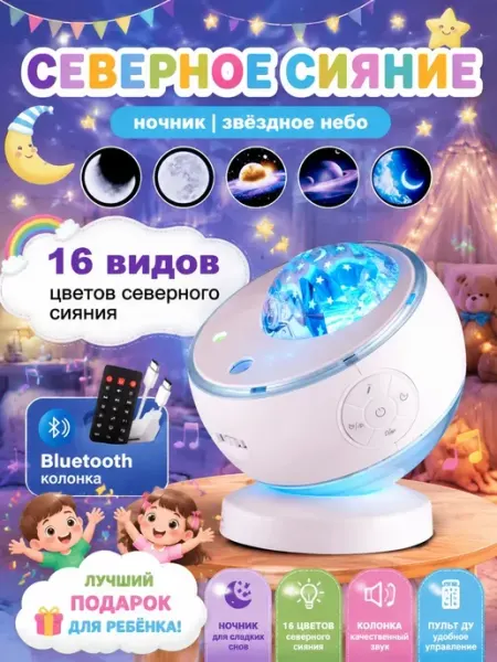 Ночник проектор звездное небо с bluetooth северное сияние