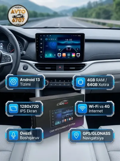 Автомобильный монитор Android 13 TS7 — 4/64GB, IPS 1280x720, GPS, Wi-Fi, 4G