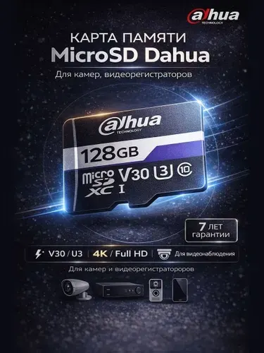 Карта памяти 128GB высокоскоростная флешка для телефона видеорегистратора видеоглазка камеры MicroSD 128Гбайт DAHUA DHI-TF-C100/128GB
