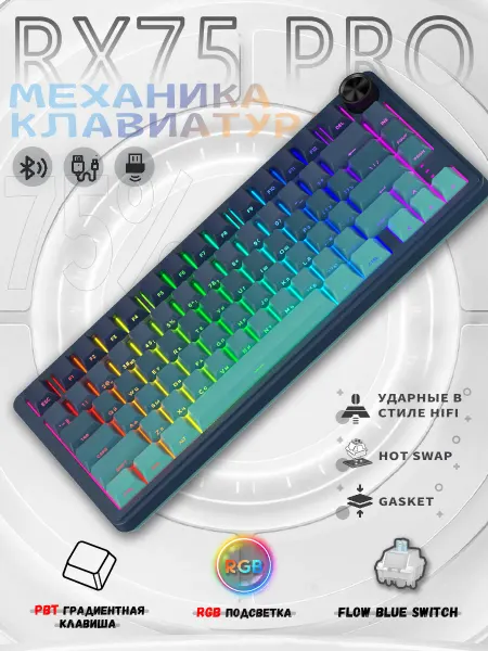 CyberLynx Клавиатура RX75 PRO механическая беспроводная RGB (Mute)