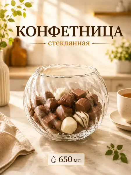 Доляна Конфетница стеклянная «Диана» 650 мл, 12х9,5 см