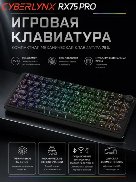FURYCUBE Беспроводная механическая игровая клавиатура RX75 Pro (Mute)