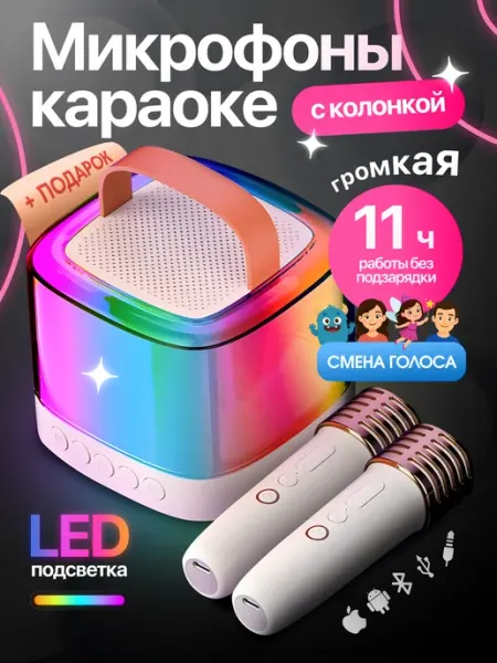 Wonder Колонка караоке беспроводная музыкальная с двумя микрофонами