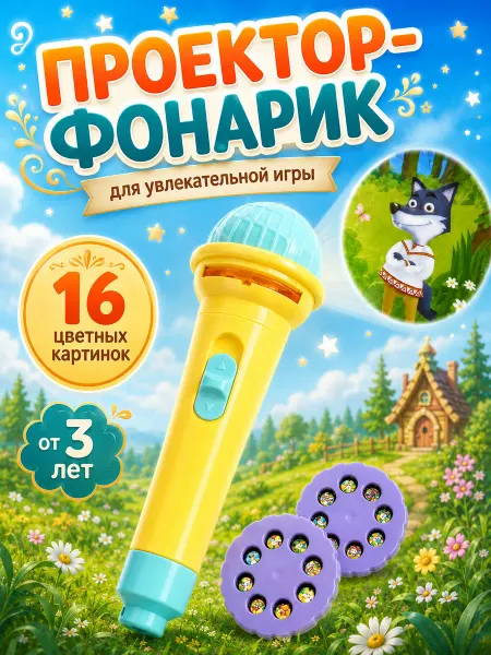 ZABIAKA Детский фонарик проектор со слайдами, цвет Микс