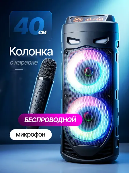 Колонка мощная походная с беспроводным микрофоном и радио