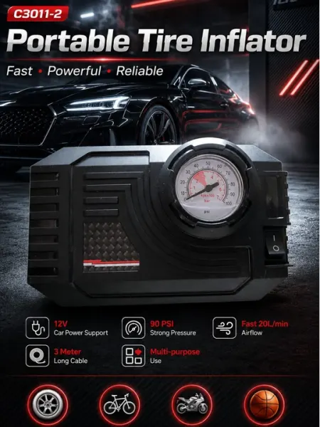 Автомобильный компрессор CarSun C3011-2 12V, портативный насос для шин, 90 PSI