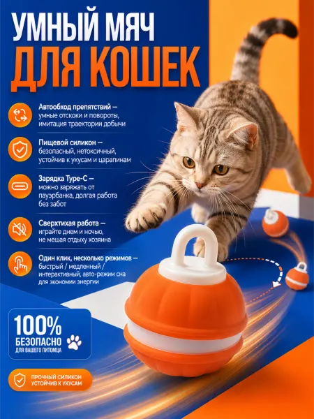 Игрушка для собак и кошек интерактивный умный мячик