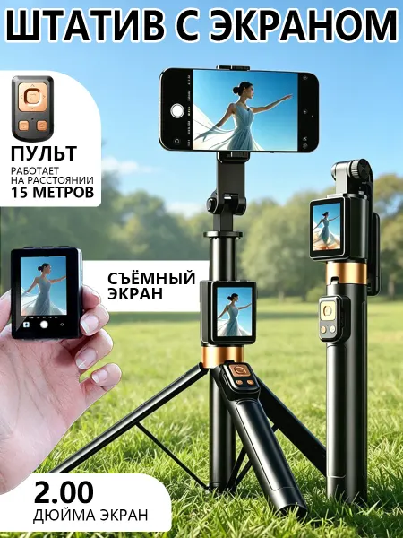 Монопод-штатив для селфи с монитором и пультом