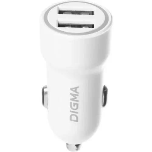 Автомобильное зарядное устройство Digma DGC1С, 12W 2.4A 2xUSB, белый (DGC1C2LX22WH)