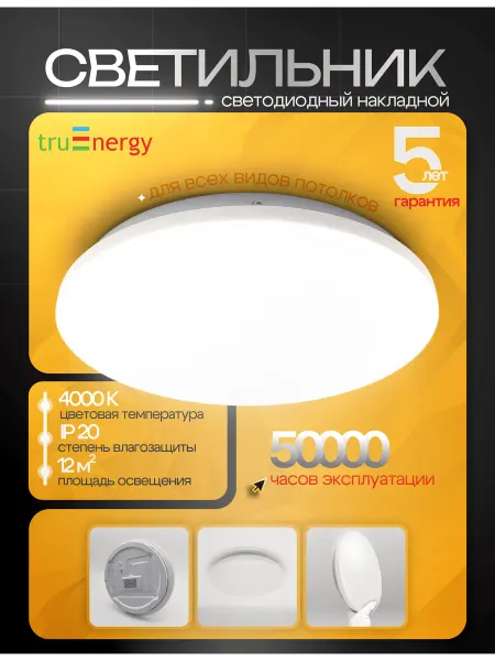 TruEnergy Светильник светодиодный накладной потолочный 12W