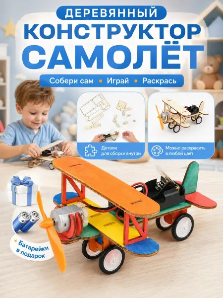 1-ая АВОСЬКА 3D Конструктор головоломка развивающий деревянный. Самолёт