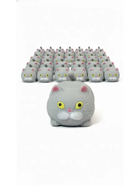 Игрушка кот серый, мягкий резиновый антистресс длина 10 см