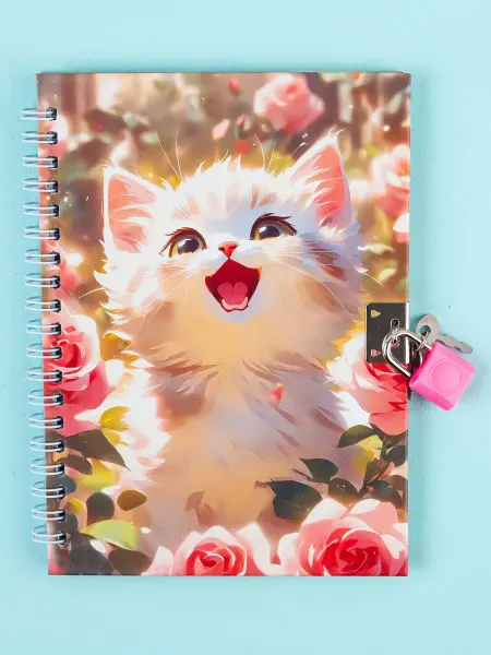 Блокнот детский на замочке Котики 48 л,18*13 см. (розы)