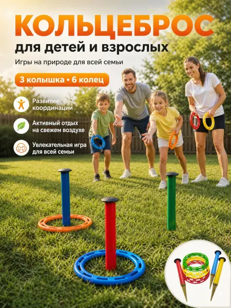 MPSport Кольцеброс детский уличный 3 колышка и 6 колец
