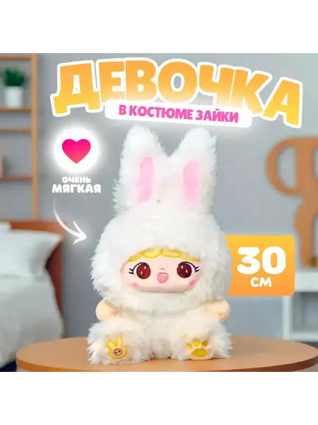 Funny Toys Мягкая игрушка "Кукла" в костюме зайки, 30 см, цвет белый