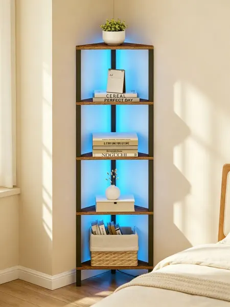 Коричневый 5-ярусный стеллаж с LED 40×26×120 см