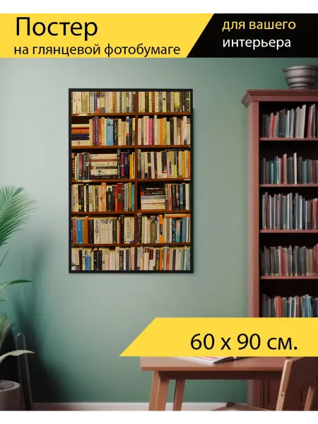 LotsPrints Постер "Книги, книжный шкаф, библиотека" 60x90см
