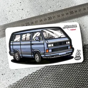 Виниловая наклейка машинка Volkswagen bus T3, синий JDM 13.5x8