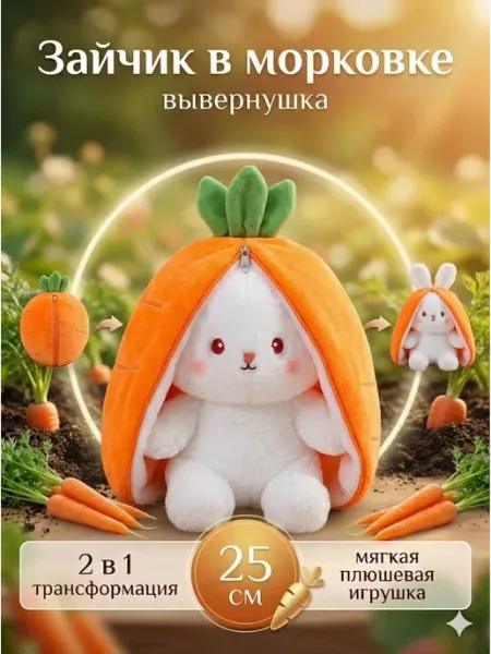 ANELI-TOY Зайчик в морковке трансформер плюшевая игрушка