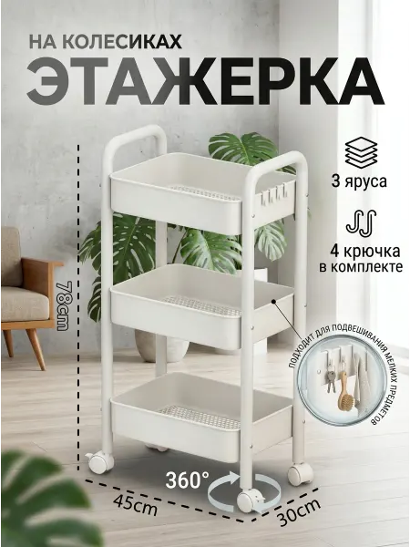 Homemart Этажерка кухонная узкая напольная металлическая