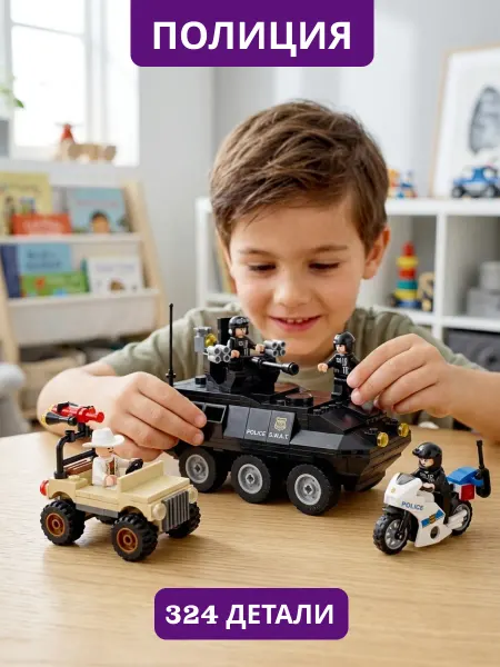 LEGO Конструктор развивающий набор полиция танк мотоцикл машина