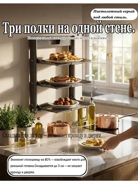 Складная полка для кухни присоски без сверления