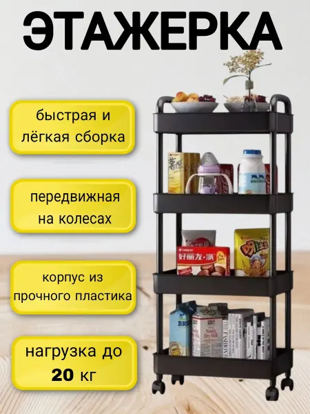ХозМаркет Полка для ванной и кухни этажерка напольная на колесах