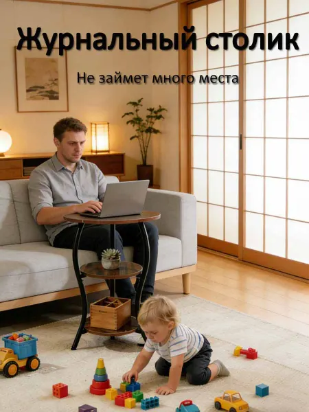 Стол журнальный круглый трехэтажный для дома