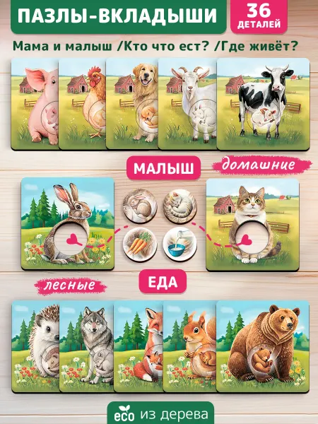 ТигрыИгры пазлы-вкладыш для малышей мама и малыш