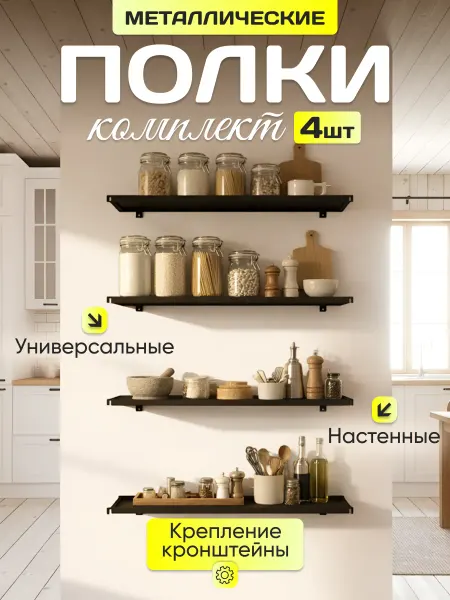 Полка настенная металлическая черная комплект 4 шт