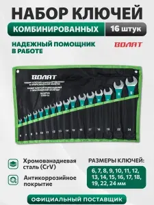 Набор ключей комбинированных 6-24 мм 16 штук ВОЛАТ (13380-16)