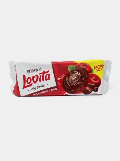 Сдобное печенье Roshen Lovita Jelly Cookies, c желейной начинкой какао и вишня, 135 г