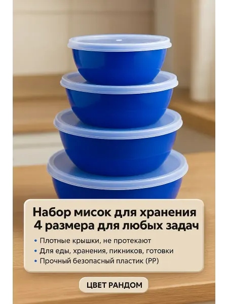 Берри1383 Набор миски с крышками пластиковые салатники