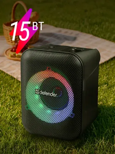 Колонка блютуз беспроводная Defender Бумер 14 15Вт с подсветкой, USB, MicroSD, AUX, Разъем для микрофона
