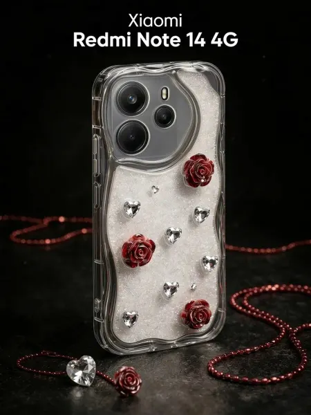 РИНОФОН Чехол с розами и кристаллами на Xiaomi Redmi Note 14 4G