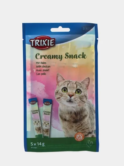Лакомство для кошек, крем-пюре Trixie creamy snacks с курицей, 5 * 14 г